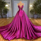 Женское вечернее платье со шлейфом Smileven, блестящее ярко-розовое официальное платье с юбкой-годе, на тонких бретелях, для выпускного вечера, 2019