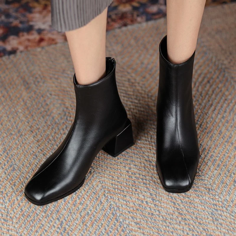 

Женские ботильоны на блочном каблуке, свадебные ботинки на среднем каблуке, обувь на молнии, обувь на квадратном каблуке, размер 43, для осени...