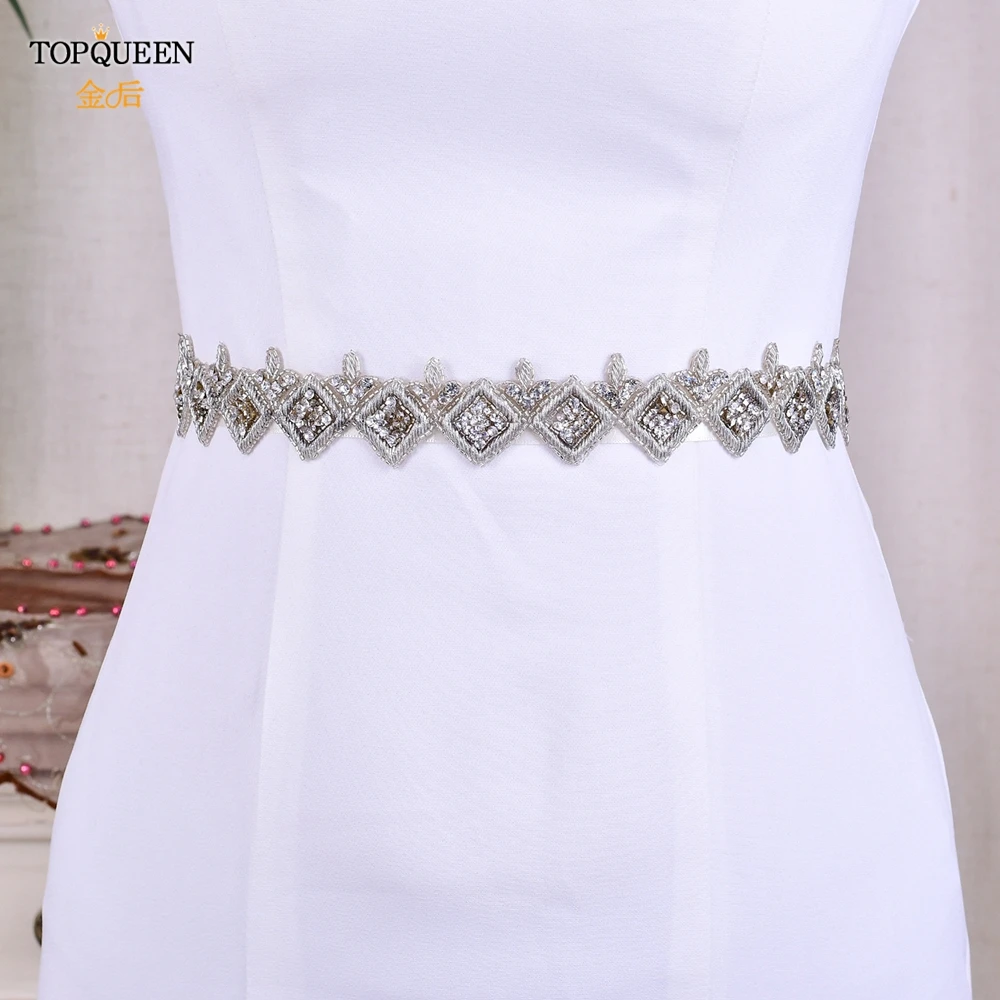 

TOPQUEEN S461 Fashion Beads Bridal Belt Bridal Sash Silver Bling Belts for Women Rhinestones Tape Fashion Wedding Bridal Belt