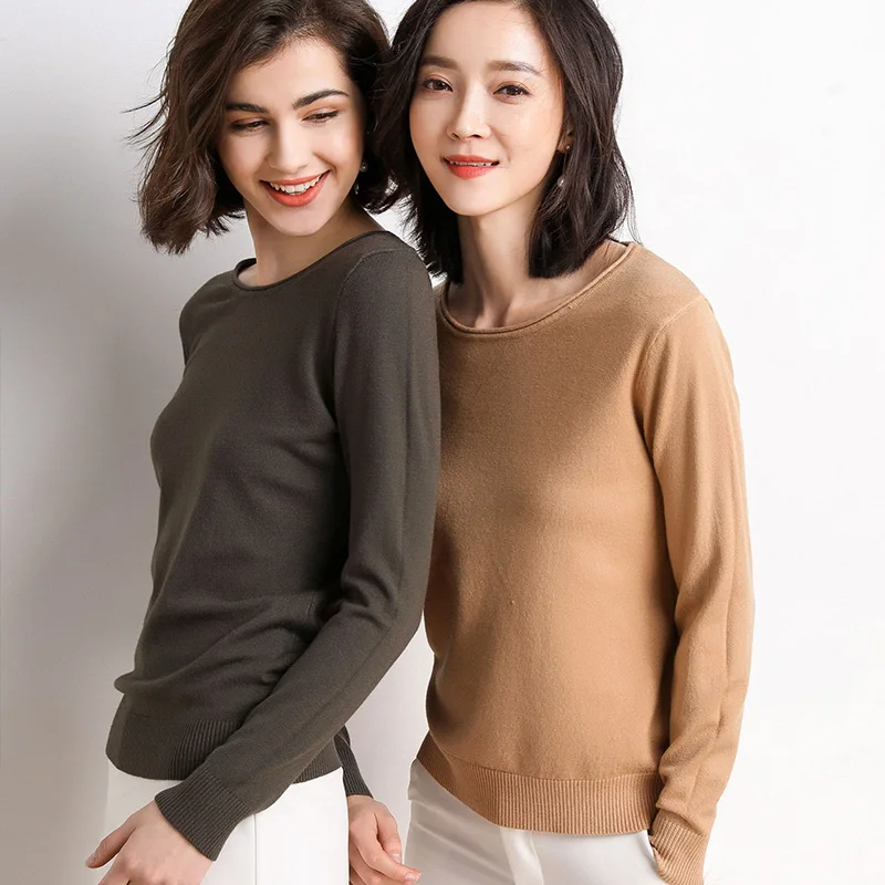 Женский свитер с круглым вырезом Свободный вязаный пуловер длинным рукавом