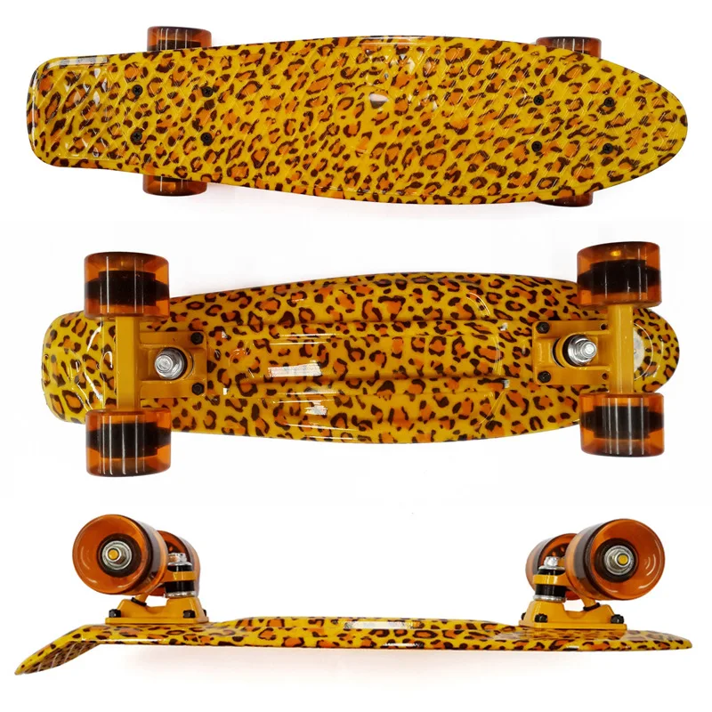 22 Inch Leopard Penny Board Cruiser Skateboard Adults City Travel Portable Sport Fish Board Blue Yellow Skate Gears Scooter
