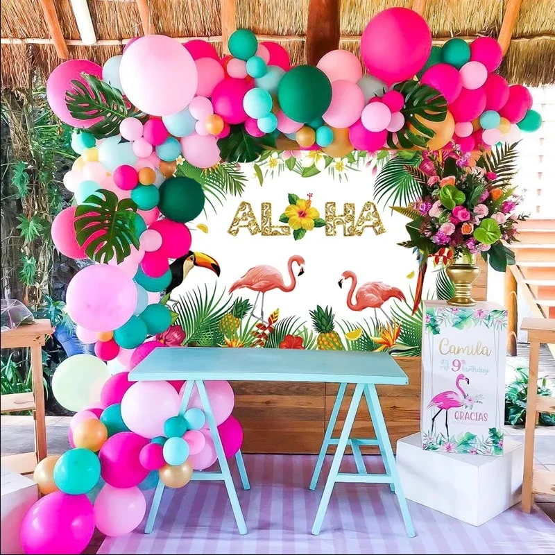 

Tropical Hawaiian Balloon Garland Arch Kit Balloon Chain Pink Flamingo Birthday Decor Summer Hawaii Party Decoration Luau Aloha