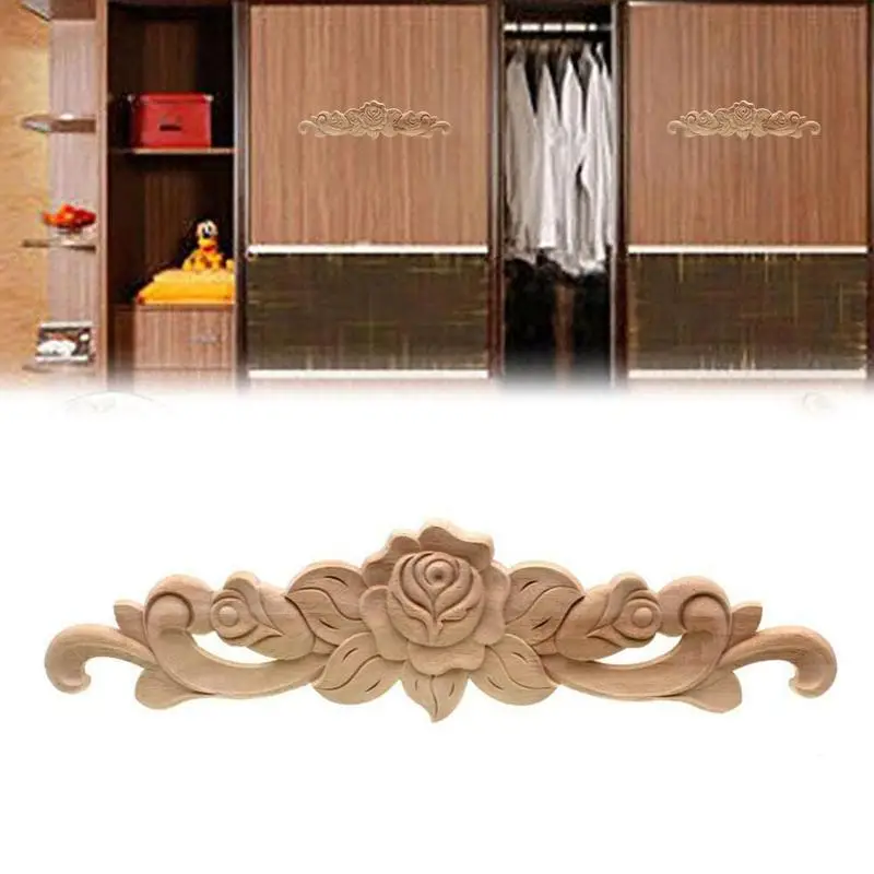 Прямоугольная резьба аппликации из натурального дерева для украшения мебели