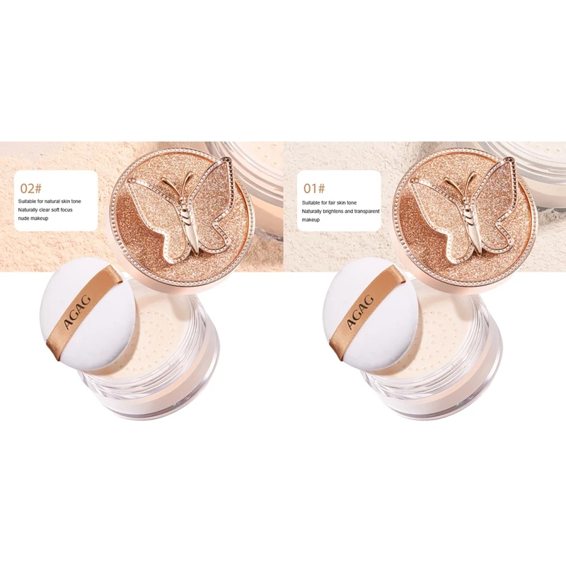 

AGAG Butterfly Loose Powder Setting Powder Oil Control Non-Removing Makeup Waterproof Sweat-Proof Invisible Pore Powder