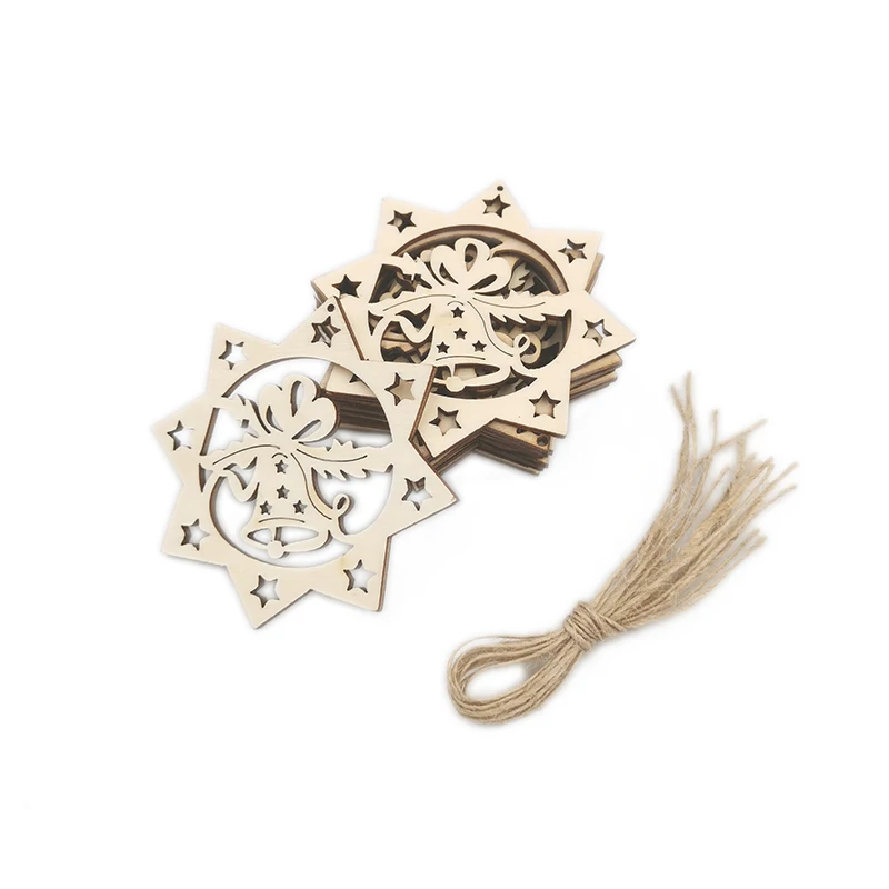 

10PCS Unfinished Wooden Christmas Ornaments Snowflake Christmas Bell Paintable Wood Slices for Xmas Tree Hanging Kids DIY