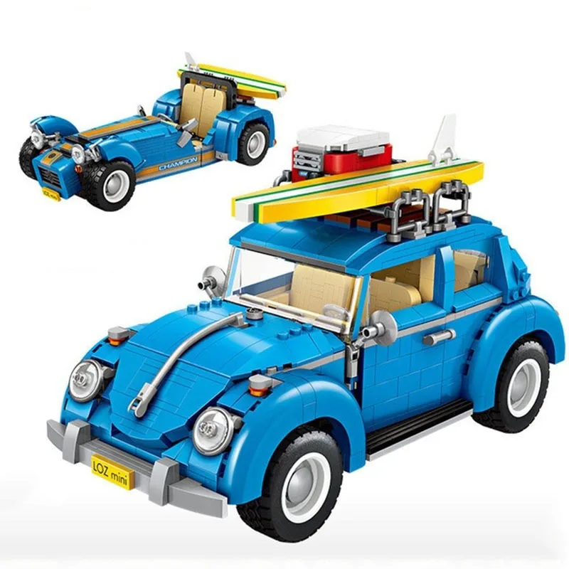 Синий Мини-строительные блоки 1392 шт. серия Creator 1114 классический VW автомобиль Жук Ретро гоночный автомобиль 2 в 1 MOC игрушки для детей Подарки - Цвет: Синий