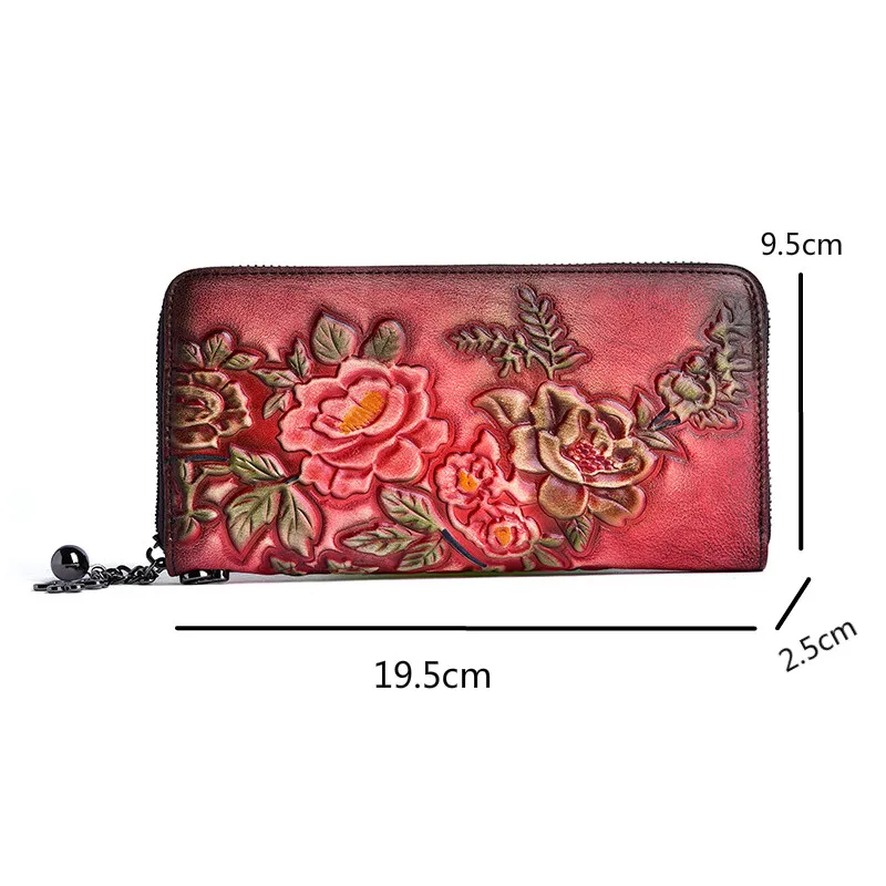 

YourSeason Ladies Hand Brushed Embossing Wallets And Purses Genuine Leather Women Card Holder Long Hand Wallet 2021 Retro