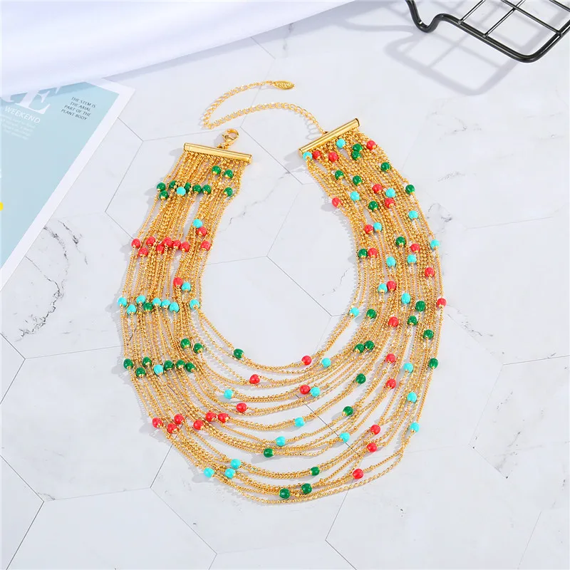 

1PC Metal Rainbow Bead Necklace For Womens Gift Jewelry South American Ethnic Bohemian Colorful Bead Necklace Clavicle Chain