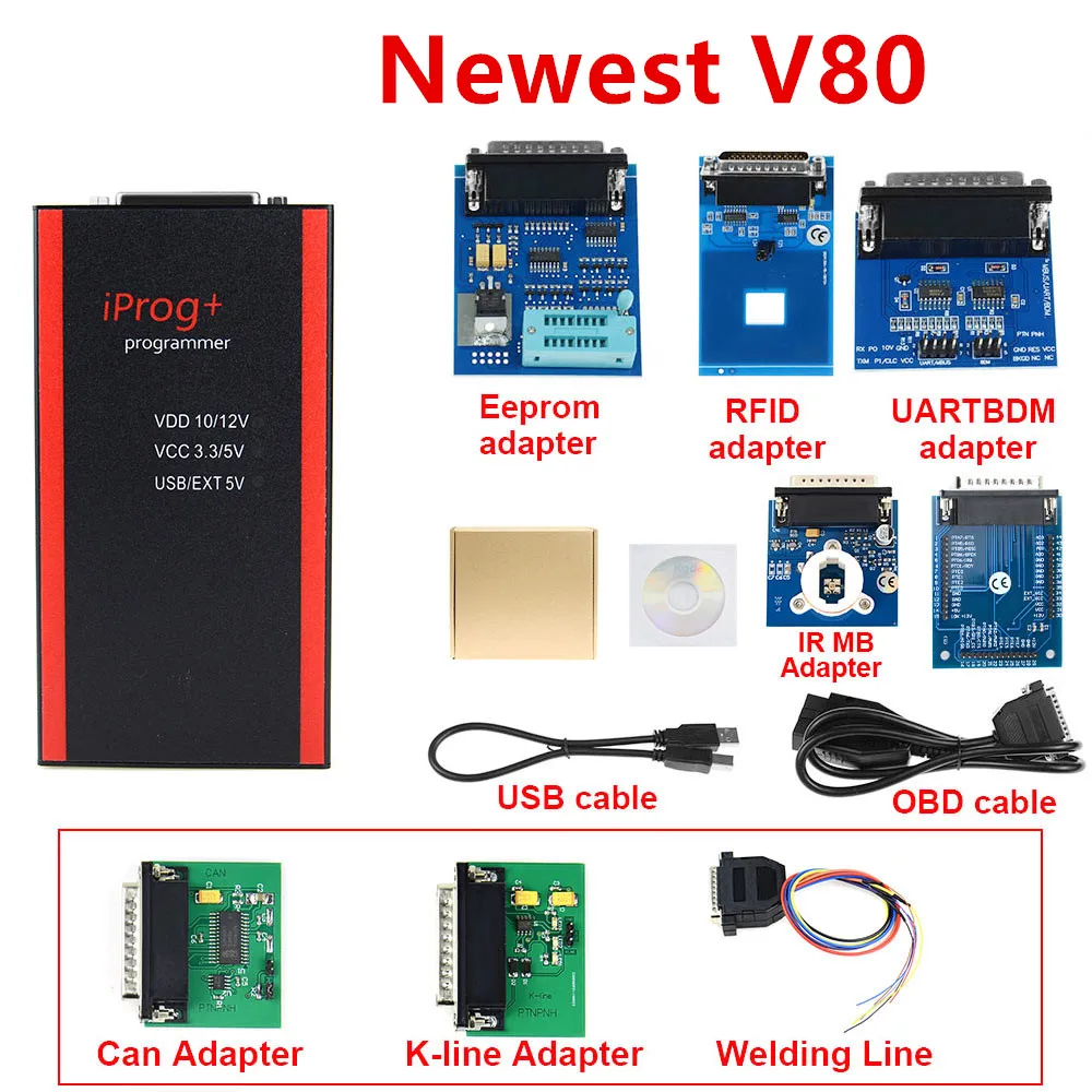 V80 Iprog+ ключ программист поддержка IMMO+ коррекция пробега+ сброс подушки безопасности Iprog Pro до Замена Carprog с 7 адаптером