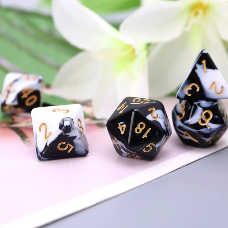 

7 Pcs Acrylic Dice Black White Gold Points D4 D6 D8 D10 D12 D20 KTV Bar Nightclub Entertainment Tools Adult Toys