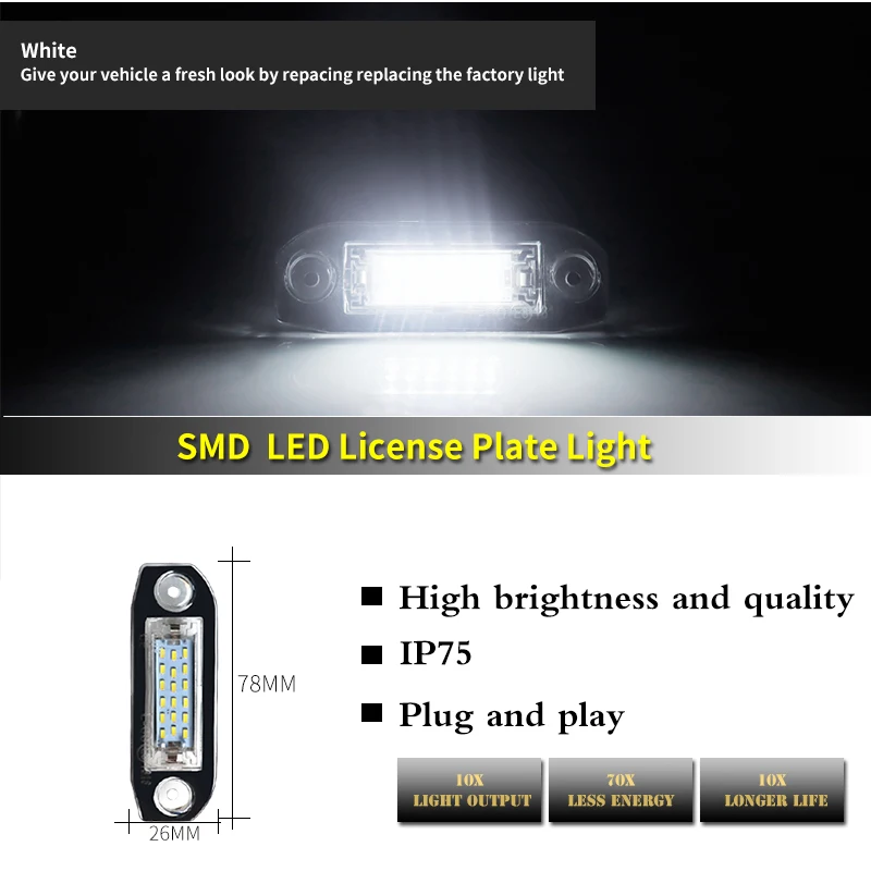 Ксеноновые Светодиодные лампы для номерного знака Volvo C30 C70 S80 V70 XC70 S40 V50 S60 V60 XC60 XC90 |