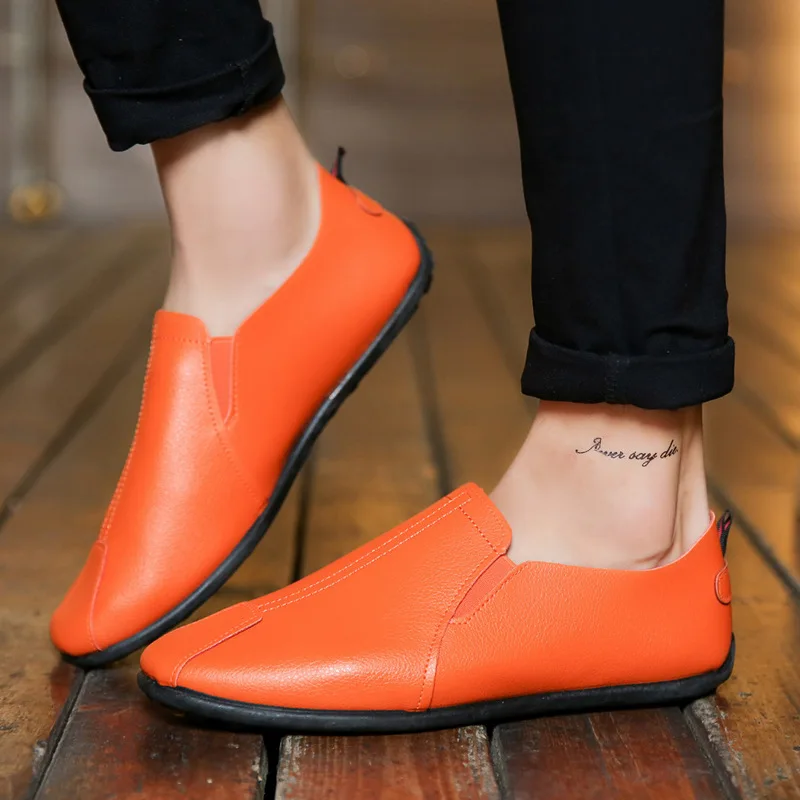 

2021 Spring Autumn New Fashion Men's Leather Casual Shoes Breathable Light Rubber Shallow Flat Loafers Comfortable for Daily
