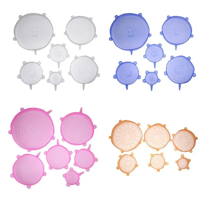 6 шт./компл. кухня силикон растягивающиеся крышки силиконовая крышка всасывания