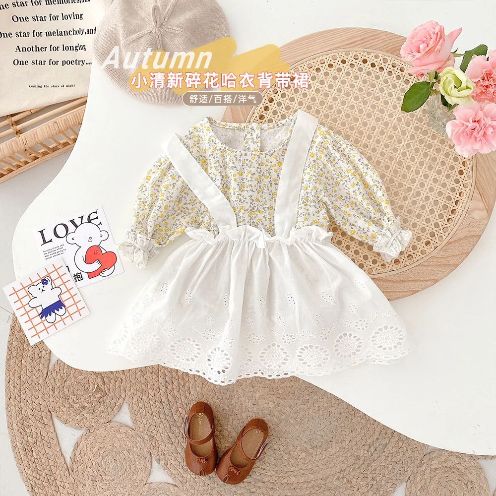 

0-2 Years Old Children'S Clothing Baby Suit Spring And Autumn Girl Baby Floral Romper Suspender Skirt 2-Piece Set