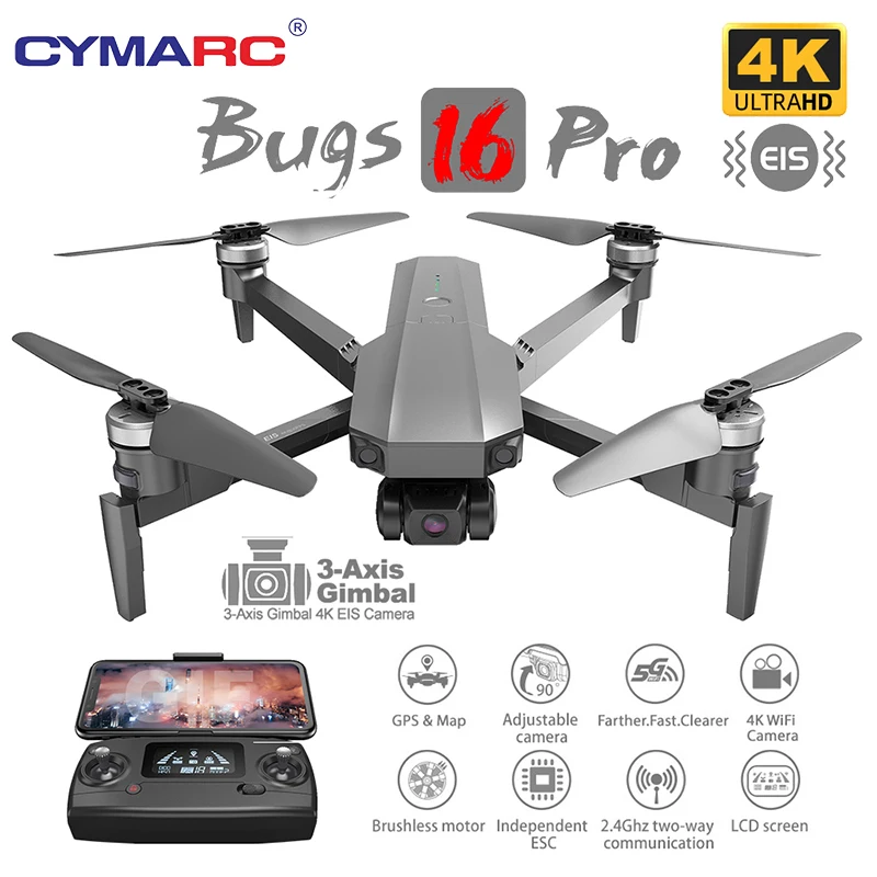 Профессиональный Дрон MJX Bugs 16 Pro B16 4K HD камера Квадрокоптер 3-осевой карданный GPS
