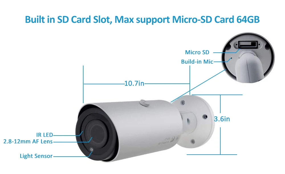 IP камера UniLook 5MP Bullet 4X Zoom POE со встроенным микрофоном слотом для SD карты