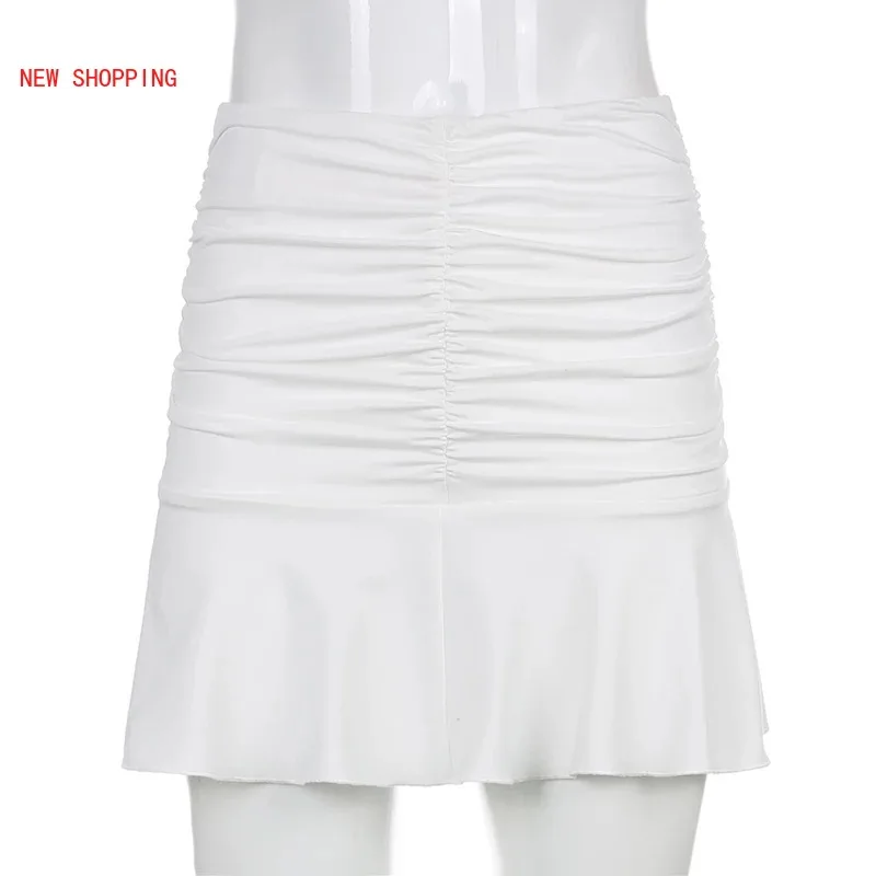 

90s Mini Skirt Lady Trendy Y2K Summer Beachwear White accessory brandy jupe Preppy Style Ruched Pleated Skirts Woman High Waist