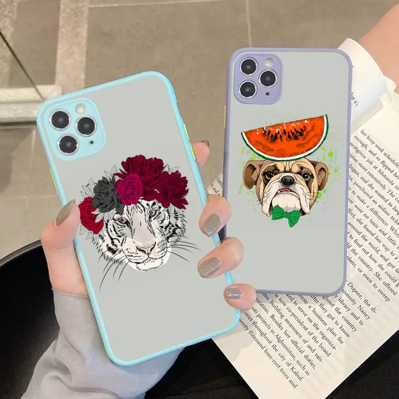

Yinuoda Cartoon Animals Phone Case for iPhone X XR XS 7 8 Plus 11 12 13 pro MAX 13mini Translucent Matte Shockproof Case