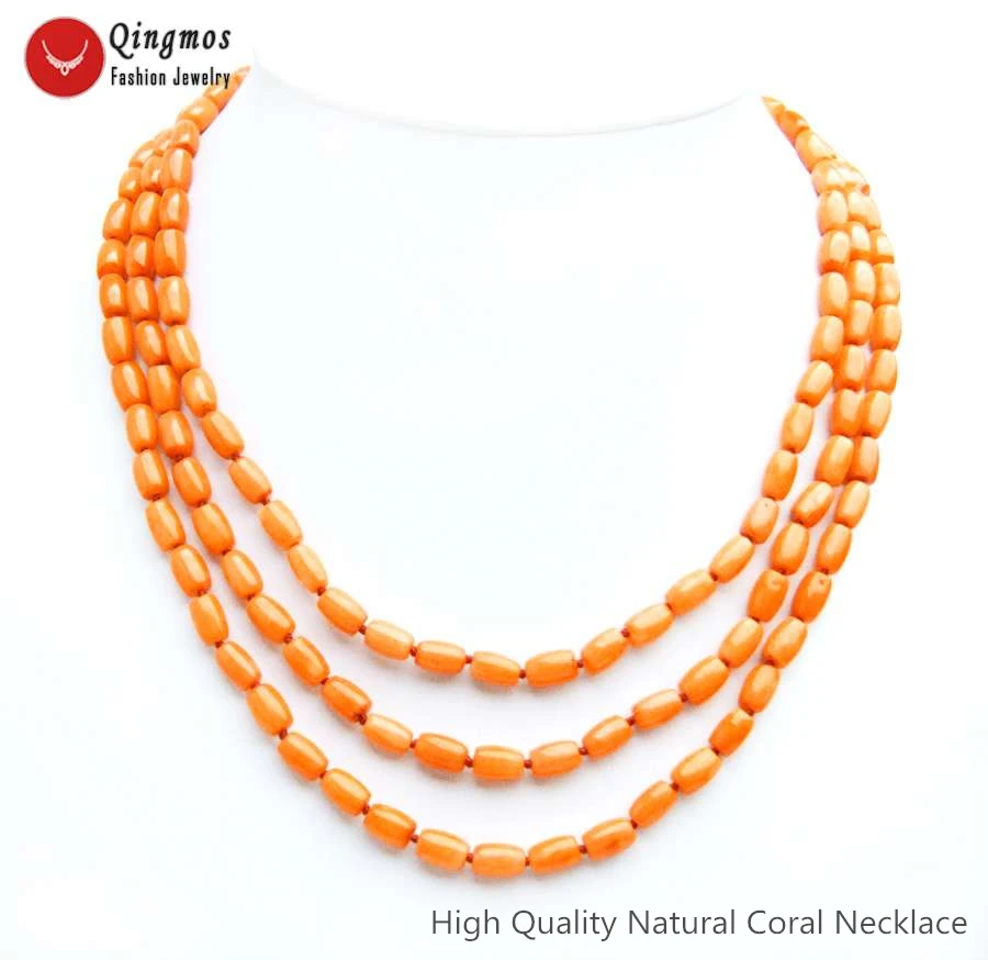 Женское Ожерелье Qingmos из натурального оранжевого коралла с толстыми кусочками 6*9