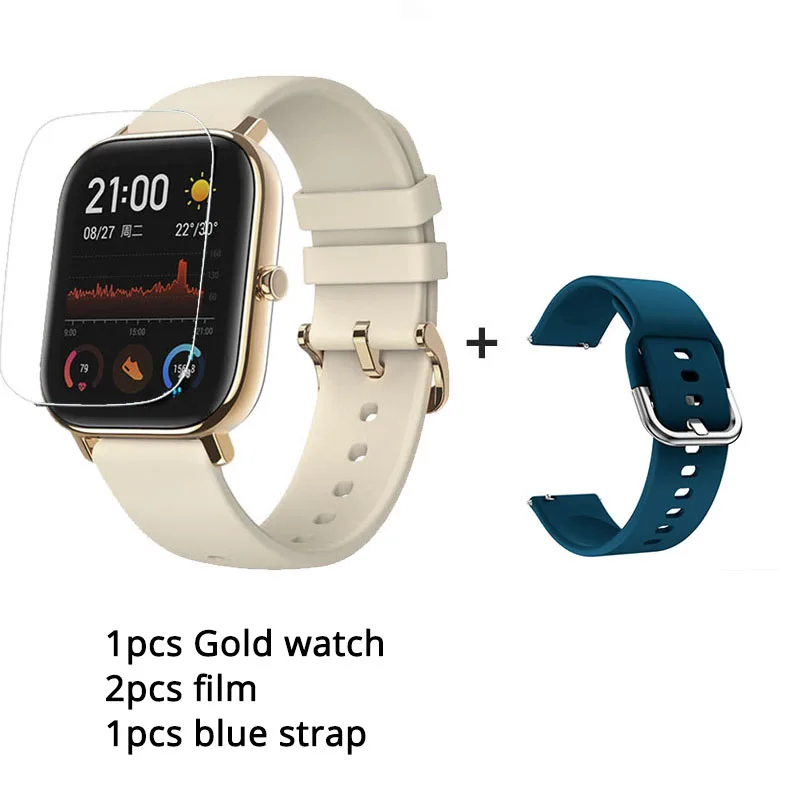 Gold N blue Новая глобальная версия Amazfit GTS Смарт-часы 1,6" AMOLED 5 ATM водонепроницаемый 14 дней Срок службы батареи 12 спортивных режимов Bluetooth часы - Цвет: Gold N blue
