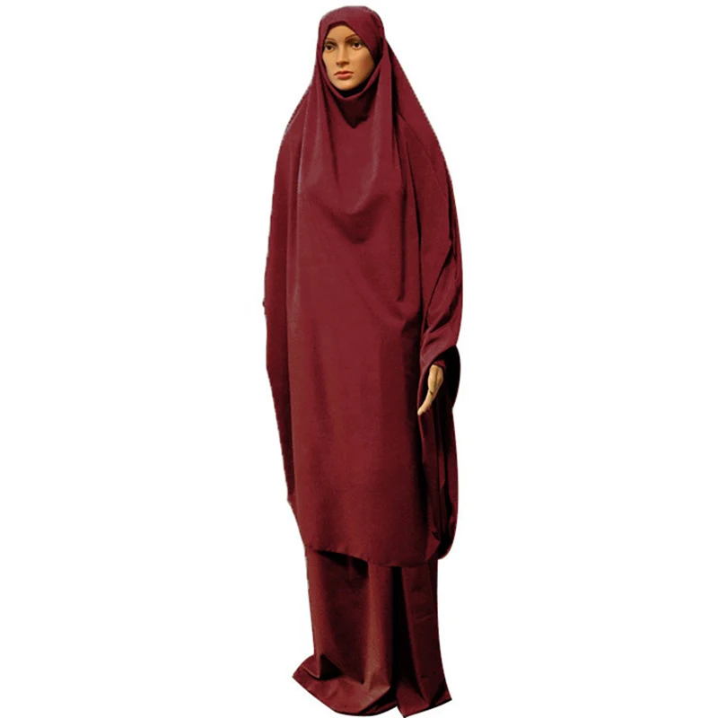 

Ramadan Muslim Prayer Garment Hijab Abaya 2Pecs Dress Islamic Jilbab Modest Burqas Khimar Arab Women Robe Full Cover Maxi Kaftan