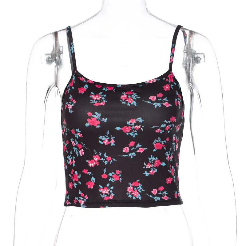 Floral Print Women Crop Top Strap Camis Backless Bodycon Sexy Streetwear 2020 Summer Girls Clothes Party Clubwear Cute Tops | Женская