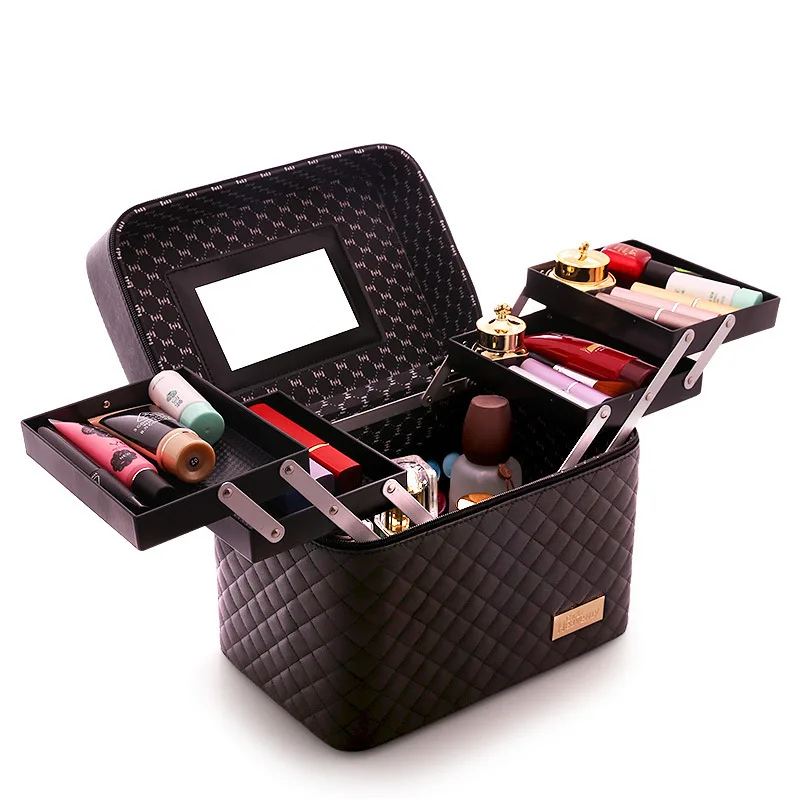 

Professional Women Large Capacity Makeup Fashion Toiletry Cosmetic Bag Multilayer Storage Box Portable Make Up Suitcase