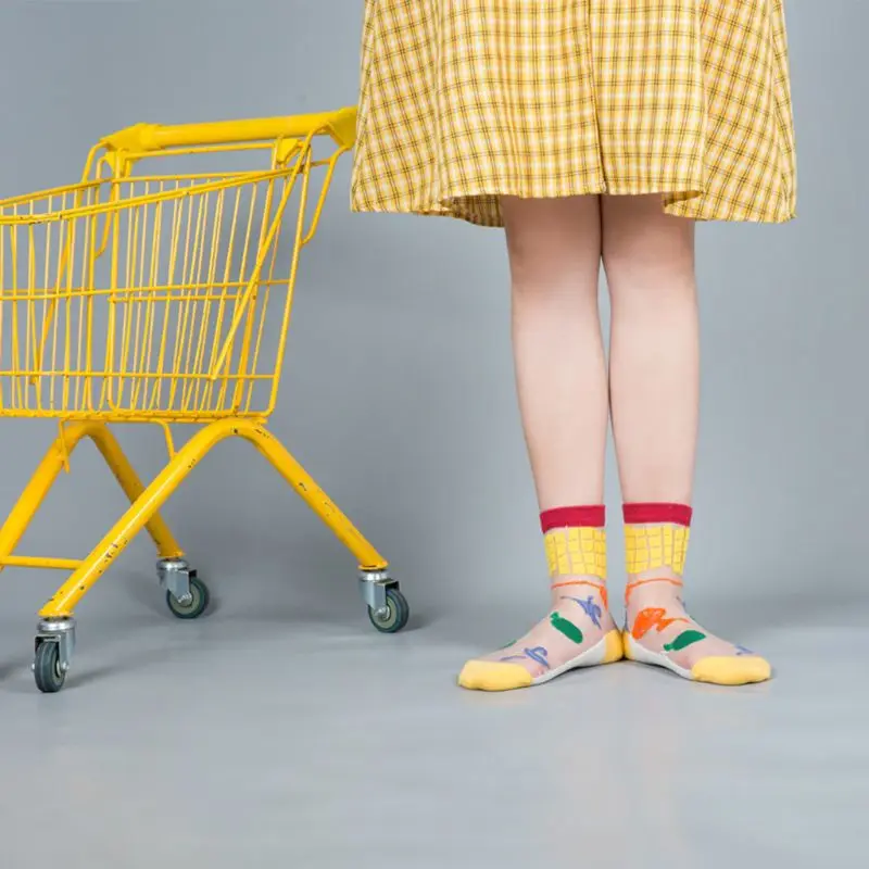 Для женщин прозрачные кристаллическое волокно нескользящих носочков с яркими