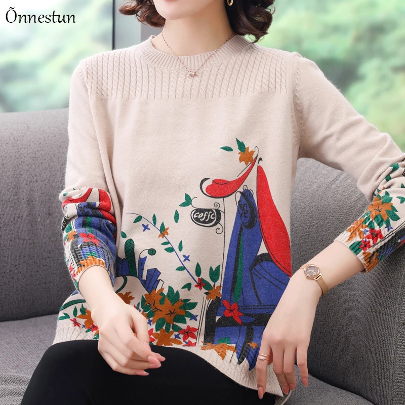 

Twist Print Sweater Women Autumn Winter Pullovers Knitted Sweater Korean Style Long Sleeve Top Pull Femme Sweaters