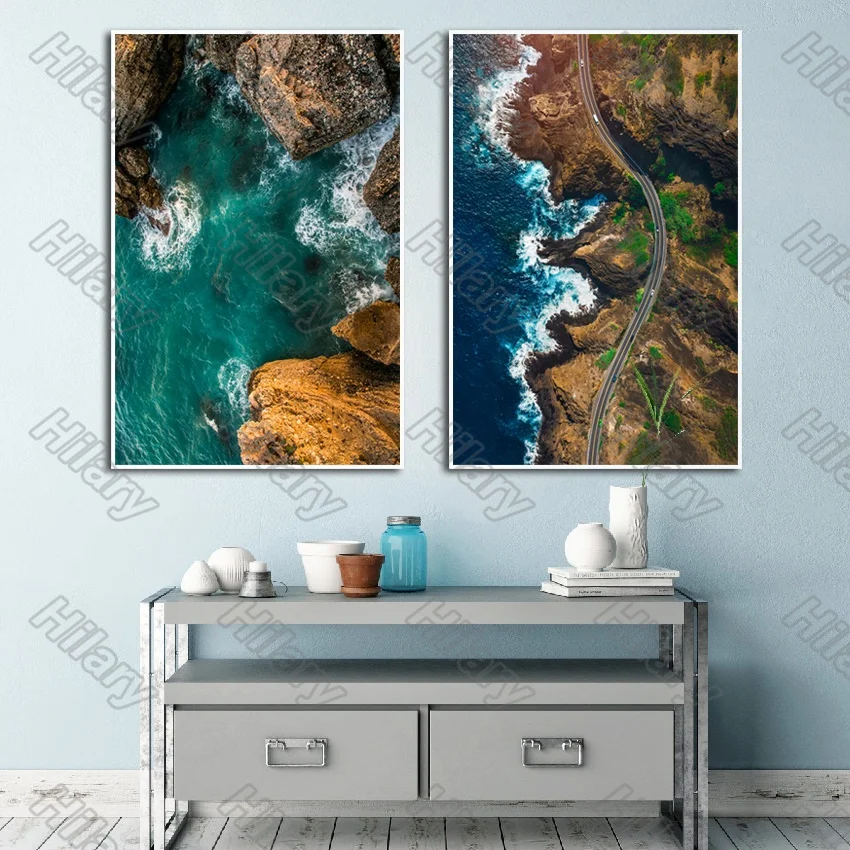 

Poster Green Sea Yellow Stone Landscape Canvas Painting and Prints Wall Art Pictures Decoration for Living Room and Bedroom 3Pcs