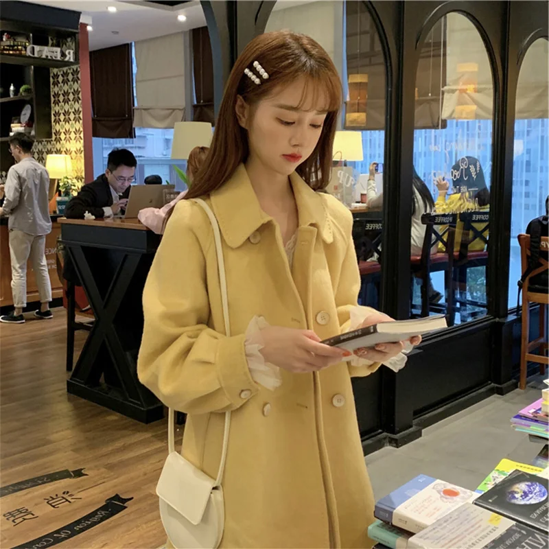 

Small Fragrant Wind Woolen Coat Women's Mid-length Double-sided Cashmere Tweed Coat 2021 Autumn And Winter New Rm*