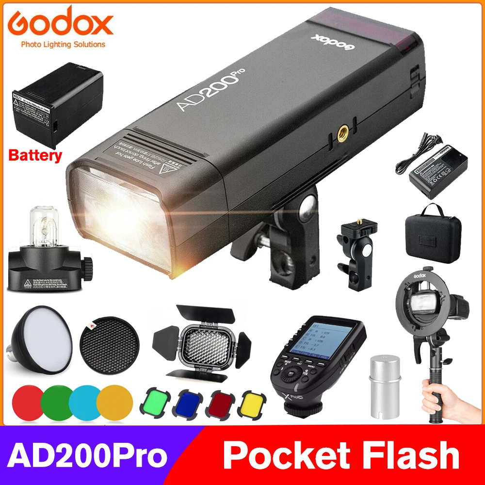 Godox AD200Pro наружный светильник вспышки 200Ws TTL 2 4G 1/8000 HSS 0 01 1 8 s рециркуляция Speedlite с