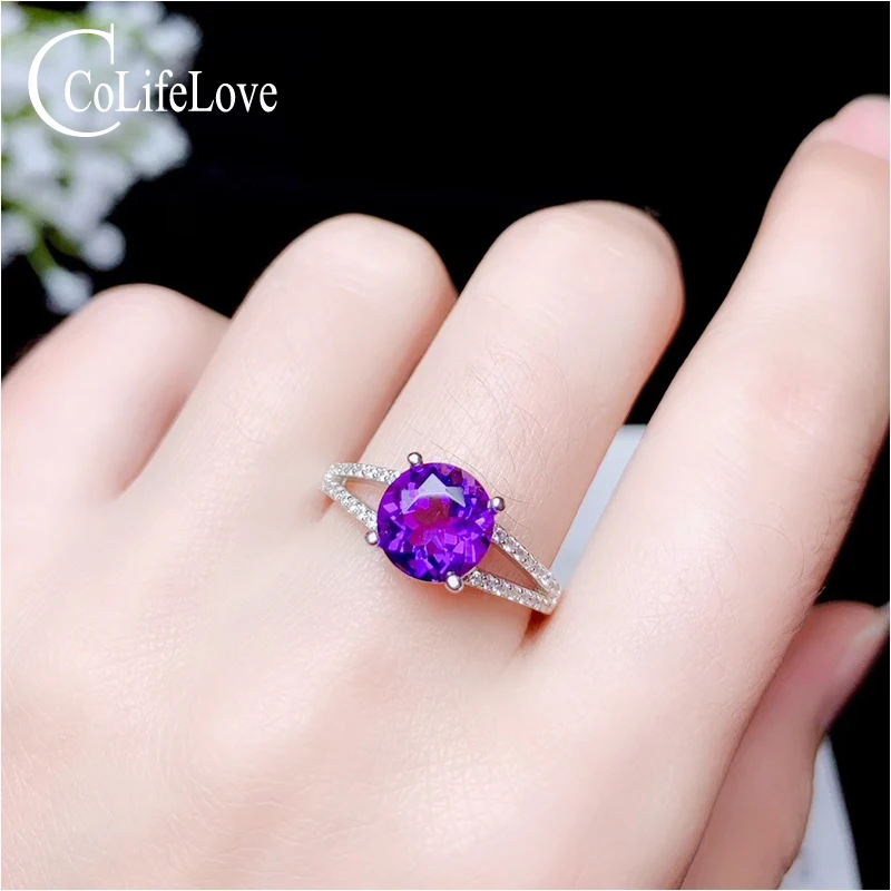 CoLife Jewelry 925 Silver Amethyst Ring for Daily Wear 8mm VVS Grade Natural Amethyst Silver Ring Gift for Woman