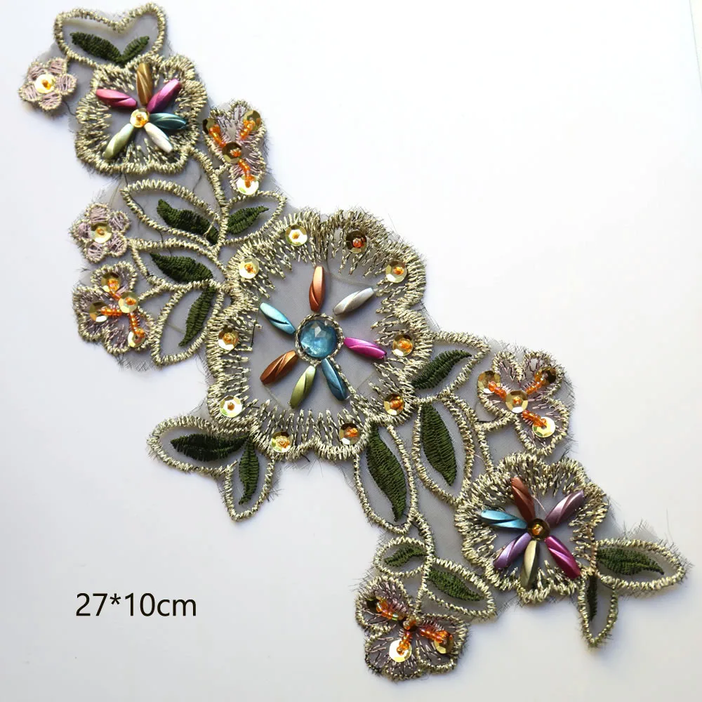 

Fashion flower beaded lace applique for clothing DIY sew on rhinestone patches Embroidery parches for clothes bordados para ropa