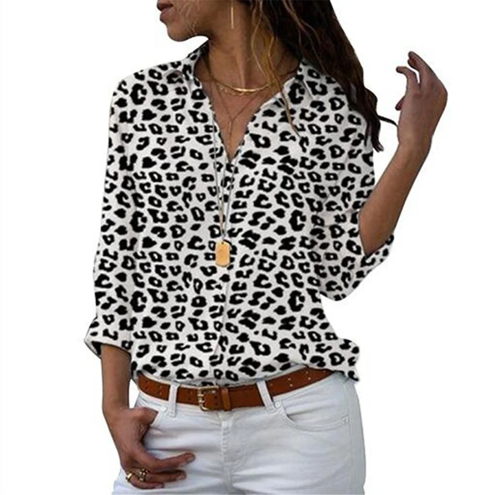 

2021 New Design Plus Size Women Shirts V-neck Long Sleeve Printed Loose Casual Shirts Womens Tops And Blouses Summer