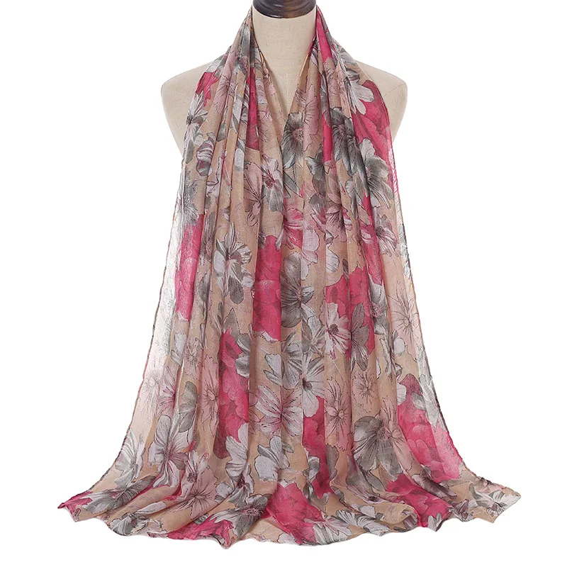 

2020 Fashion Women Viscose Scarf Female Spain Luxury Brand Print Soft Floral Shawls and Wraps Beach Hijab Snood Islamic Bandana