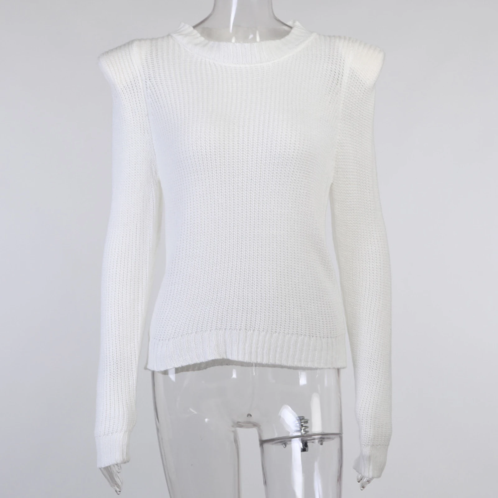

Sweater Women Autumn Winter Shoulder Pads Pullover Black White Solid Color Long Sleeve Knit Sweaters Thin Clothes Plus Size 2021