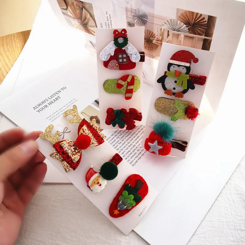 

Kids Children Girl Hairpin Hair Clip Sets Christmas Tree Santa Claus Elk Korean Handmade Head Wear Accessories-GMC5-W10