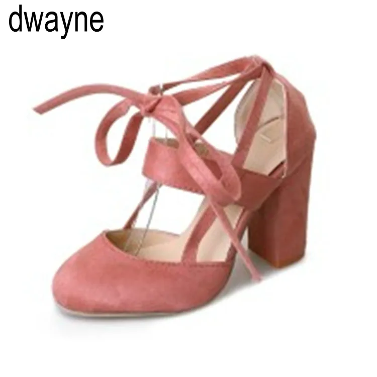 

Plus Size Female Ankle Strap High Heels Flock Gladiator Shoes Thick Heel Fashion Women Party Wedding Pumps New