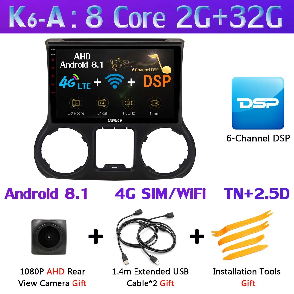 K6-A Панорамная камера 360 ° 4G LTE WiFi Android 9,0 4+ 64G gps CarPlay SPDIF DSP автомобильный Радио плеер для Jeep Wrangler 3 JK 2011 - Цвет: K6-A