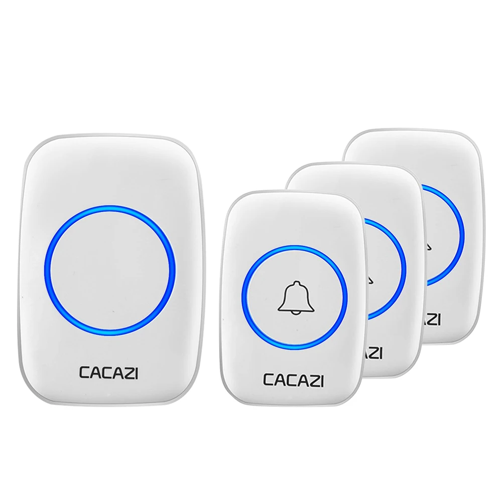3 button 1 receiver Беспроводной дверной звонок CACAZI, водонепроницаемый, 3 батареи, передатчик, 1 приемник, США, ЕС, Великобритания, разъем AU, домашний беспроводной дверной звонок, 60 колокольчиков - Цвет: 3 button 1 receiver