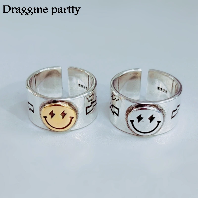 

Smile Ring Hot Sale Happy Face Lightning Opening Adjustable Finger Ring Retro Vintage Women Men Jewelry Valentine's Day Gifts