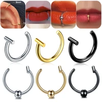 1pc trendy new 810mm clip on fake piercing 316l steel punk ear nose lip hoop ring unisex nose ring women septum body jewelry