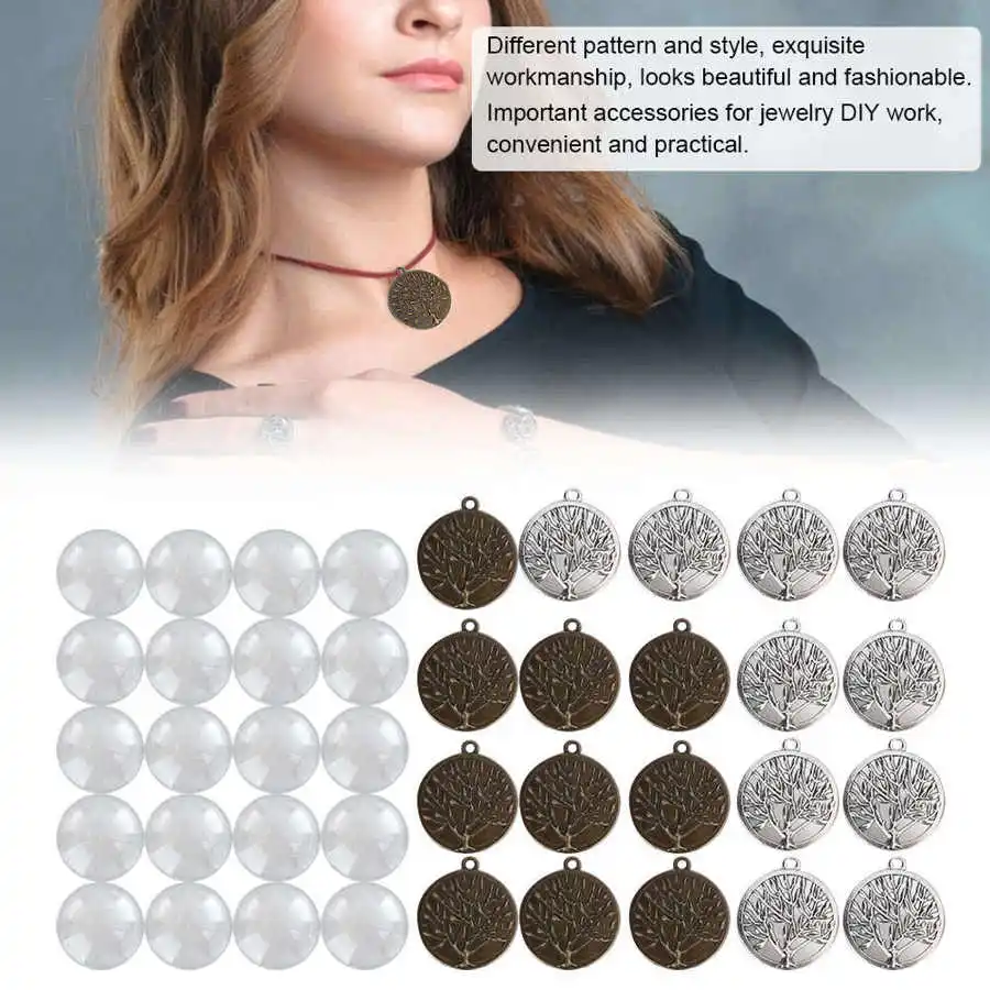 40pcs Retro Metal Round Pendant Base Tray Glass Domes Sheet Jewelry DIY Tool Accessories Bangles for Women | Украшения и