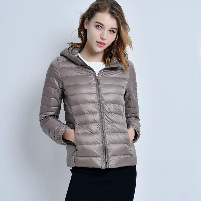 

Autumn Spring Women Bomber Short Coat Jacket Light Thin High Street Style 2019 Fashion Female Slim Hooded Coats Duck Down Filler