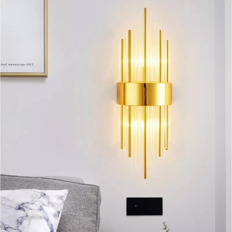 

Kobuc Modern Luxury Gold Crystal Wall Lights Bedside Living Room Home Decoration LED Wall Sconce Bathroom Indoor Fixtures 220v