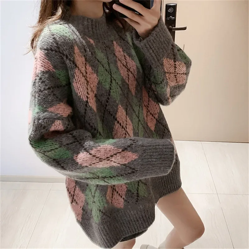 

Diamond Sweater Women's 2020 Autumn And Winter New Korean Style Loose Fashion All Match Round Neck Fashion Lazy Style Top C343