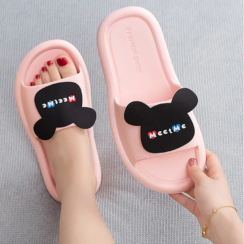 

Women Cartoon Slippers Open Toe Bear Slides Non-slip Indoor Bathroom Flip Flops Men Outside Summer Beach Sandals Zapatos Hombre