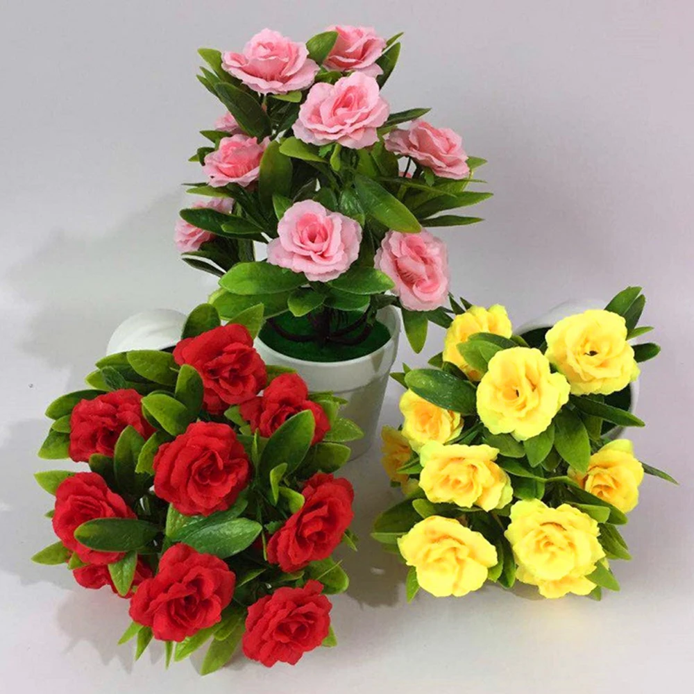

Artificial 12 Rose Roses Bonsai Potted Plants For Home Weddings, Parties, Offices, Homes Decorations