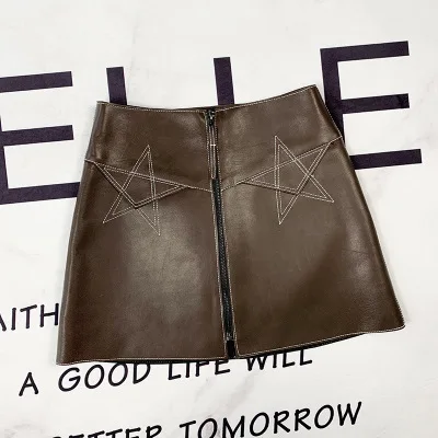 

2020 Women Spring Genuine Real Sheep Leather Skirt E48